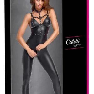 Cottelli PARTY Matte Black Jumpsuit S with Removable Harness