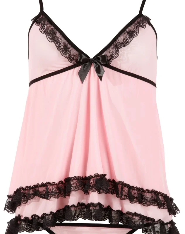 Cottelli Collection Babydoll Set Pink S - Double Layer Lace Detail