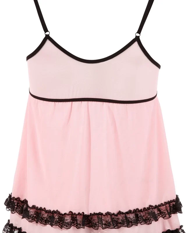 Cottelli Collection Babydoll Set Pink S - Double Layer Lace Detail