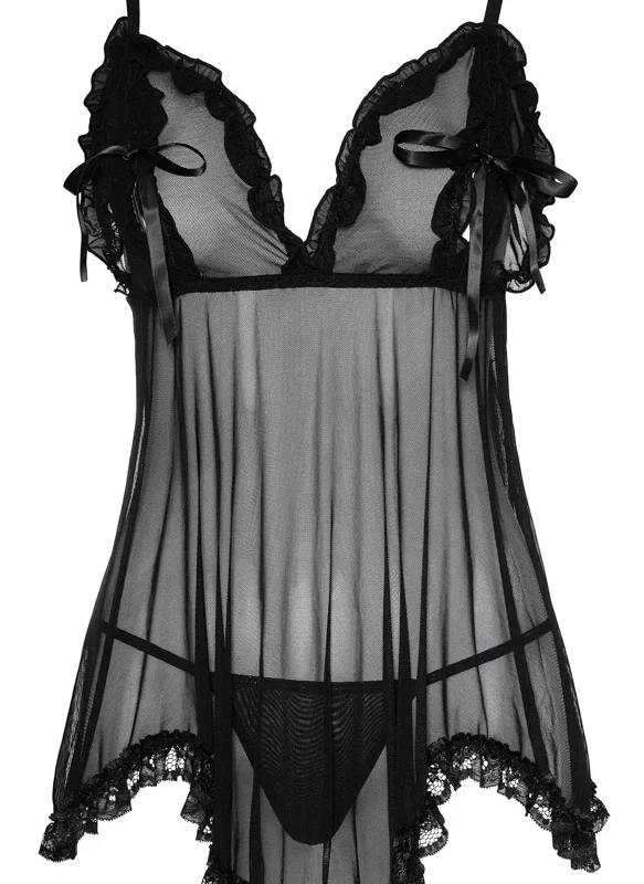 Cottelli Collection Babydoll Ruffles M Black Lace Adjustable Lingerie