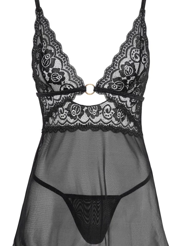 Cottelli LINGERIE Baby Doll Ring S - Delicate Transparent Powernet Set