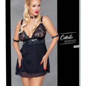 Cottelli Bondage Babydoll Set 4XL with Choker & Arm Loops, Black