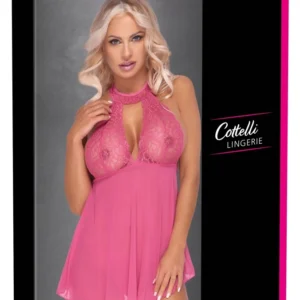 Cottelli LINGERIE Babydoll Pink L/XL - Sheer Lace & Powernet Set