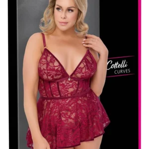 Cottelli Curves Babydoll 3XL Red Lace Velvet Set Adjustable Straps