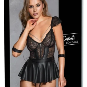 Cottelli BONDAGE Babydoll Set XL - Lace & Matte Look, Adjustable Chains