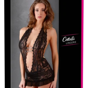 Cottelli Collection Lace Halterneck Dress Black XL - Backless Floral Design