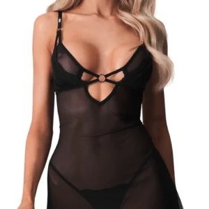 Obsessive Alliane Chemise S/M with Adjustable Straps - Black Set