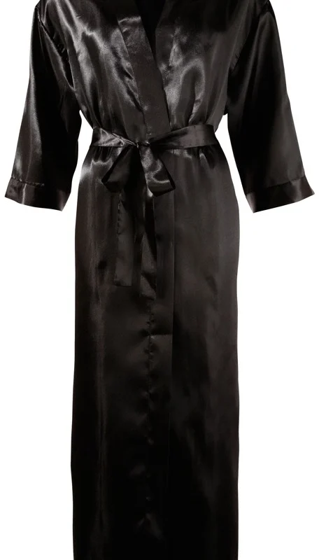 Cottelli Collection Kimono Black S/M Satin Robe with Tie Belt