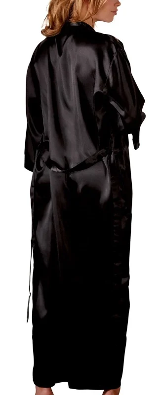 Cottelli Collection Kimono Black S/M Satin Robe with Tie Belt
