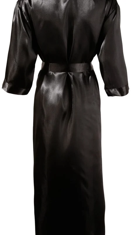 Cottelli Collection Kimono Black S/M Satin Robe with Tie Belt