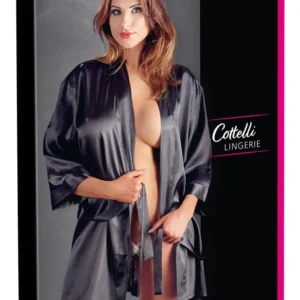 Cottelli Collection Lace Kimono L/XL - Satin & Floral Semi-Transparent Design