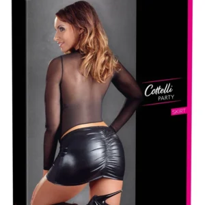 Cottelli Collection Black Mini Skirt XS Wet Look Ruffle Design