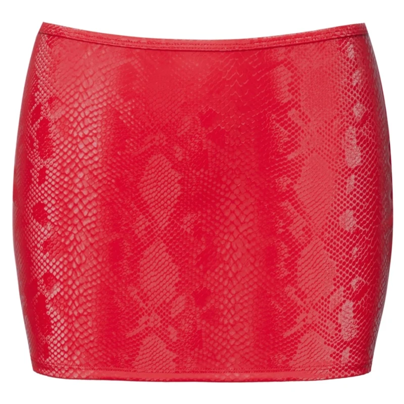 Cottelli PARTY Mini Skirt Red Snakeskin Look Size S Stretchy Fit
