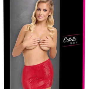 Cottelli PARTY Mini Skirt Red XL - Snakeskin Look, Stretchy Waistband