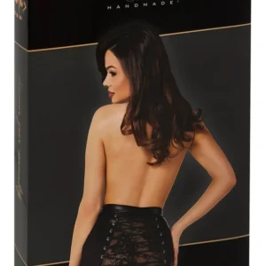 Noir Handmade Orgia Powerwetlook Skirt with Lace Panel, Size M