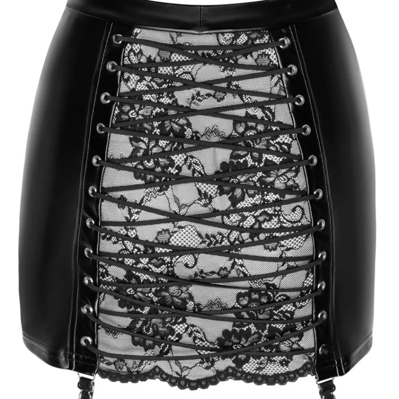 Noir Handmade Orgia Powerwetlook Skirt with Lace XL Black
