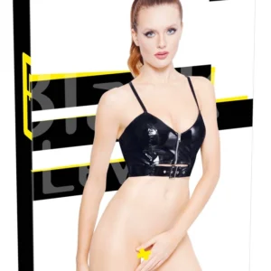 Black Level Vinyl Crop Top L with Decorative Buckle and Adjustable Straps