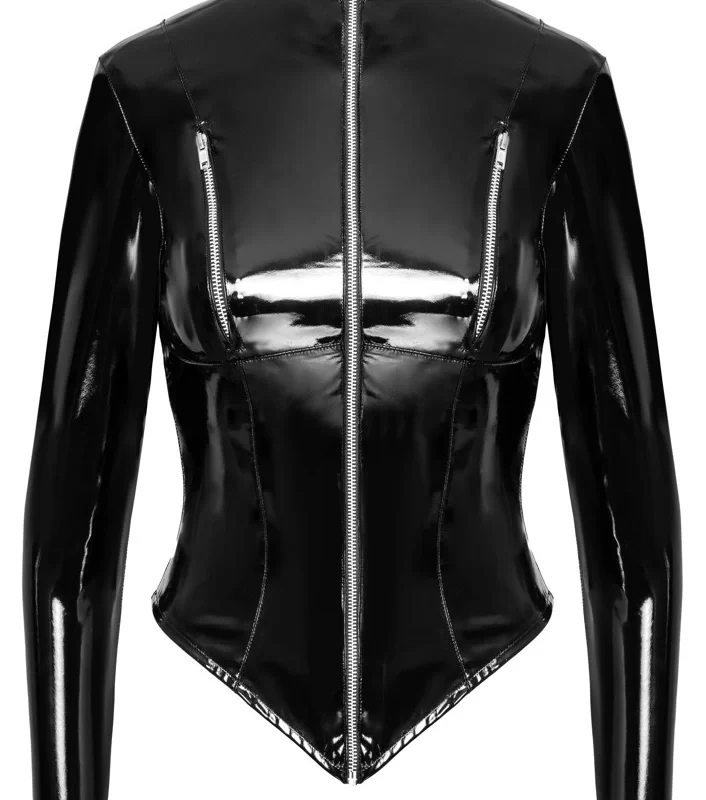 Black Level Vinyl Short Jacket 2XL with Decorative Metal Zips, Black