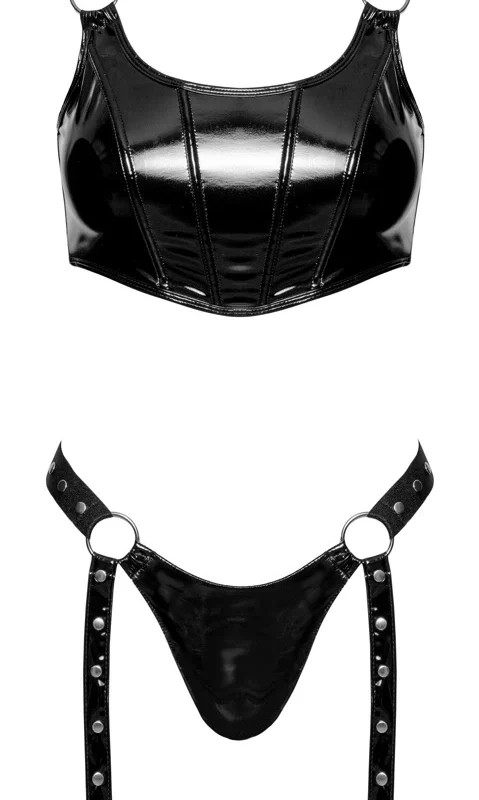 Black Level Vinyl Top and Thong Set XL, Adjustable Straps, Black