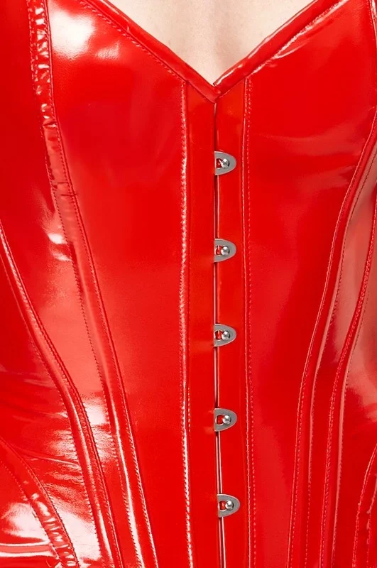 Black Level Vinyl Corset Red L - Shiny Strapless Model, Adjustable Fit