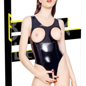 Black Level Vinyl Bodysuit M Open Bust & Crotch, Shiny Finish