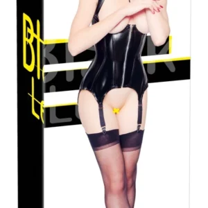 Black Level Vinyl Basque S - Shiny Black Adjustable Corset