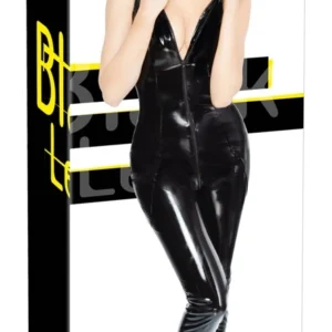 Black Level Vinyl Jumpsuit XL - Shiny Sleeveless One-Piece, 2-Way Zip