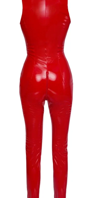 Black Level Red Vinyl Jumpsuit L - Shiny Sleeveless One-Piece Suit