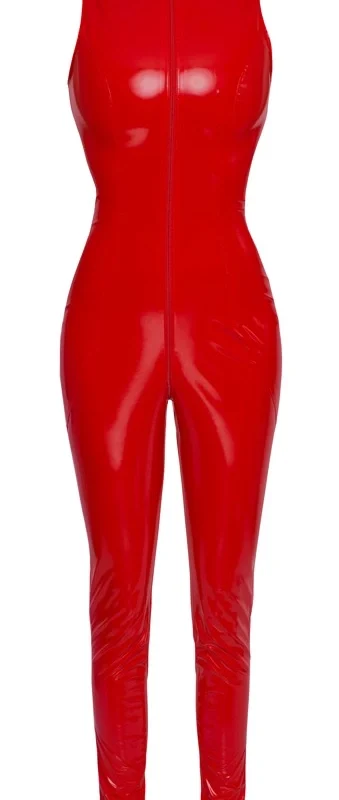 Black Level Red Vinyl Jumpsuit L - Shiny Sleeveless One-Piece Suit