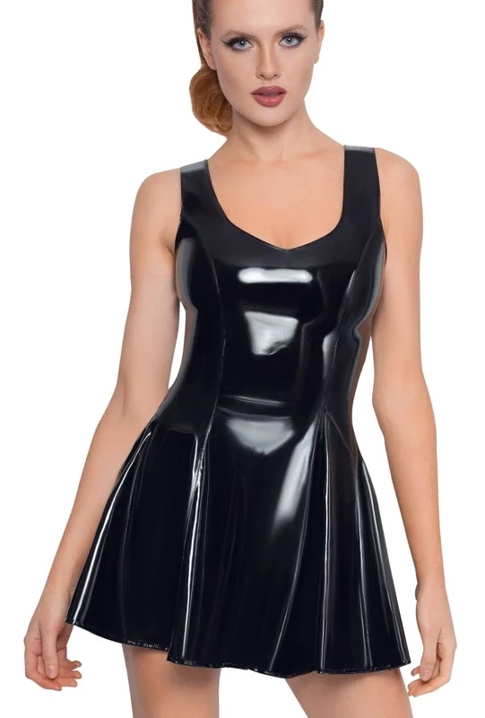 Black Level Vinyl Dress Black M - Shiny Sleeveless Fitted Design