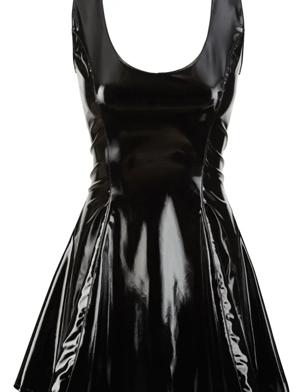Black Level Vinyl Dress Black M - Shiny Sleeveless Fitted Design