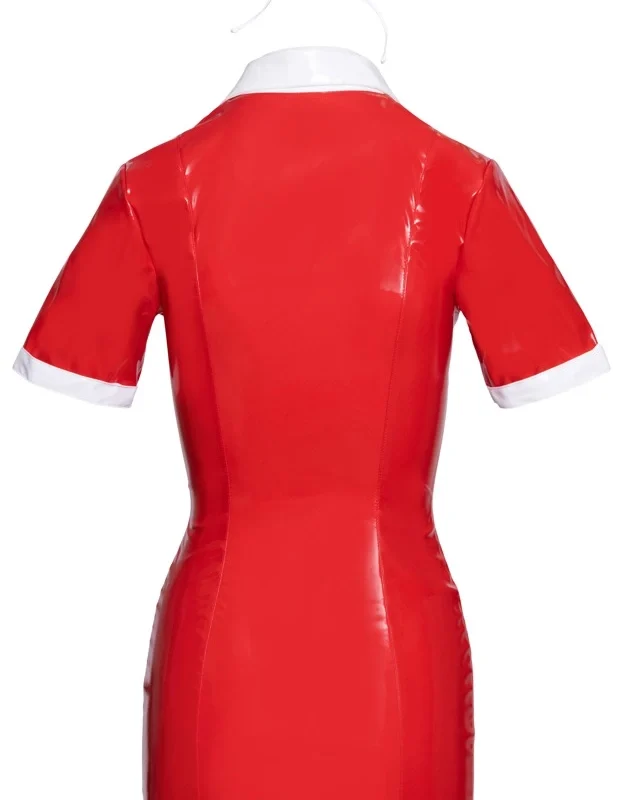 Black Level Vinyl Medical-Themed Dress Red S with Bonnet Set