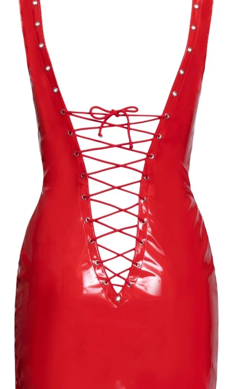 Black Level Vinyl Dress Red L - Shiny Sleeveless Fitted Design