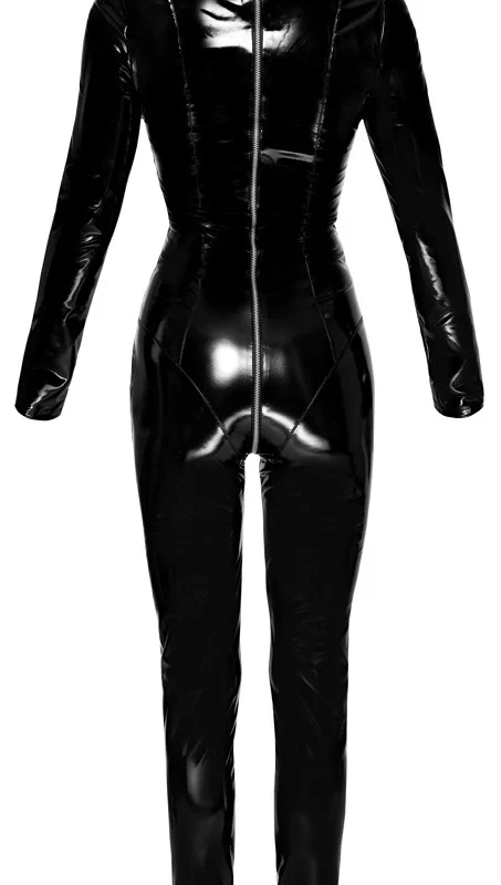 Black Level Vinyl Jumpsuit Black L - Full-Body Suit with 2-Way Zipper