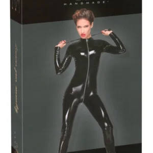 Noir Handmade Jumpsuit Zip S - Shiny Long Sleeve Bodysuit with Zippers