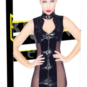 Black Level Vinyl Dress S with Buckle and Mesh Sides, Shiny Black Finish