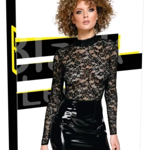Black Level Vinyl & Lace Mini Dress S - Long Sleeve, Elegant Black