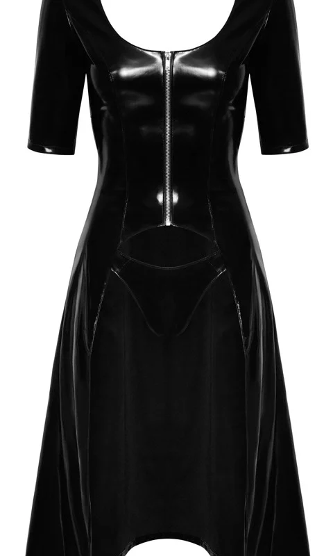 Black Level Vinyl 2-in-1 Coat Dress Set, Shiny Black, Size S