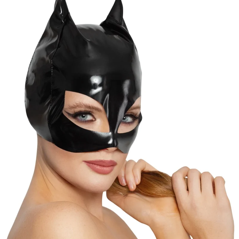 Black Level Vinyl Cat Mask S-L - Shiny Black Cat-Inspired Headwear