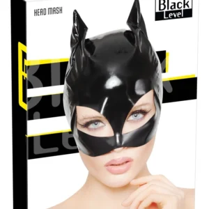 Black Level Vinyl Cat Mask S-L - Shiny Black Cat-Inspired Headwear