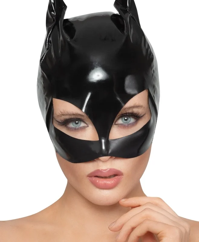 Black Level Vinyl Cat Mask S-L - Shiny Black Cat-Inspired Headwear