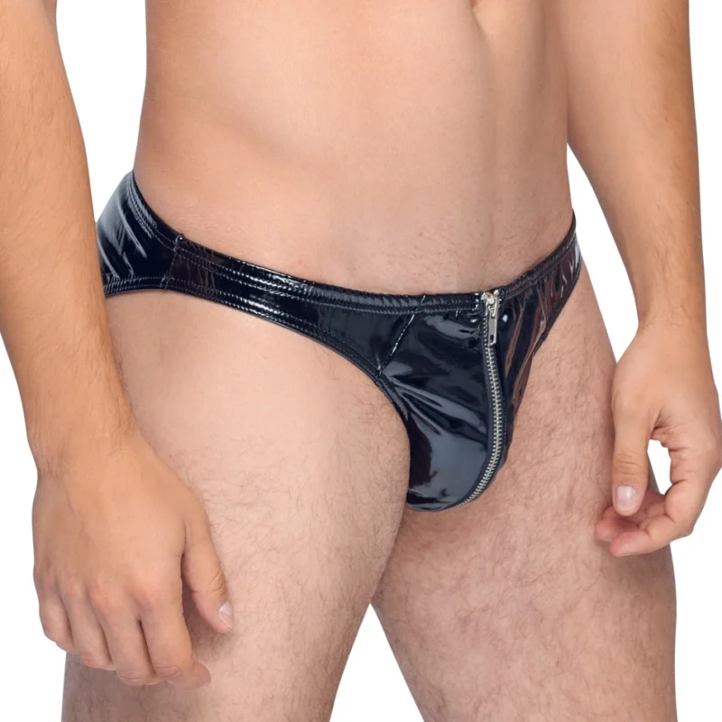 Black Level Vinyl Briefs XL - Shiny 4-Way Stretch Black Underwear