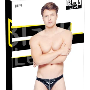 Black Level Vinyl Briefs XL - Shiny 4-Way Stretch Black Underwear