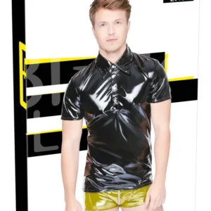 Black Level Polo Shirt Vinyl Black M - Shiny Slim-Fit Classic