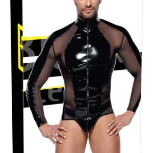 Black Level Vinyl & Mesh Long Sleeve Shirt Men 2XL, Black, Zipper Front