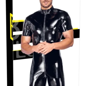 Black Level Men's Short Vinyl Club Playsuit L, Glossy Finish