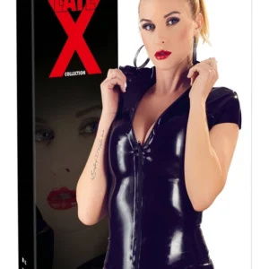 LateX Latex Shirt Zip Black S - Fitted Short Sleeve Top with Front Zipper
