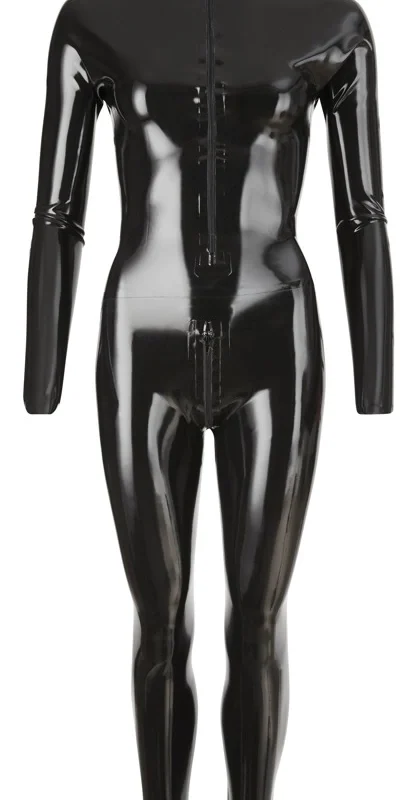 LateX Catsuit Black M - Double Zipper, Stand-Up Collar, Natural Latex