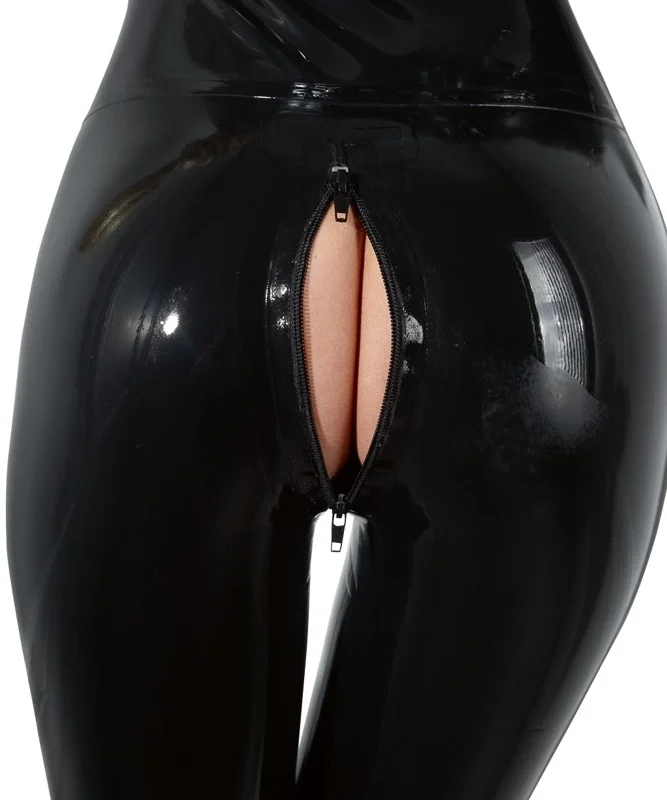 LateX Catsuit Black M - Double Zipper, Stand-Up Collar, Natural Latex