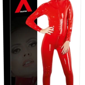 LateX Red Latex Catsuit 2XL - Full Body Suit with Stand-Up Collar
